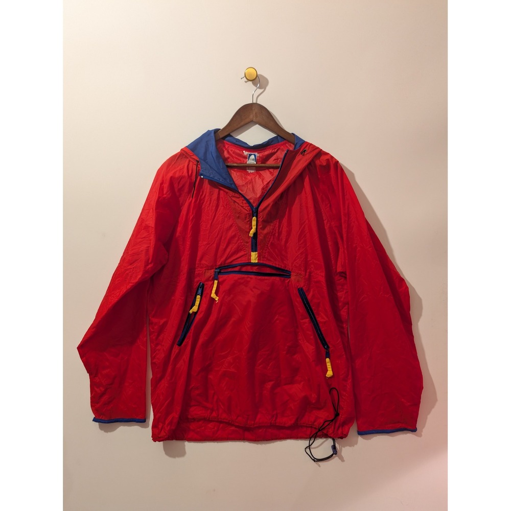 Sierra Designs Anorak Windbreaker Mens L Red Vintage Hooded Pullover Gorpcore